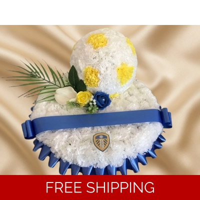 Yellow and Blue Leeds United Football Tribute – Artificial Flower Memorial Arrangement